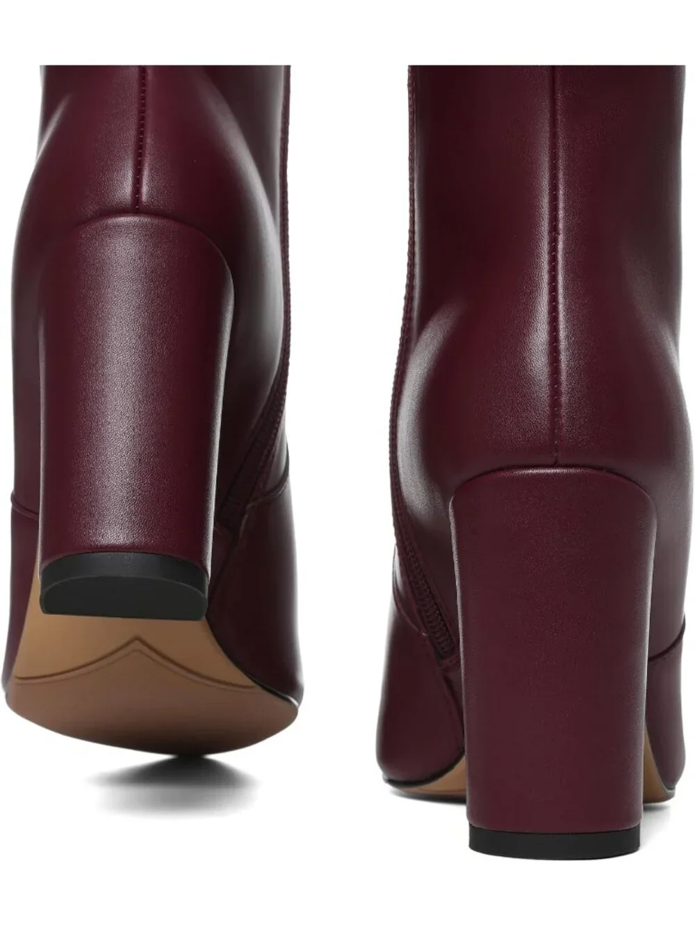 Women's Burgundy Pu Chunky Heel Pointed Toe Wide Calf Side Zipper Knee High Boot